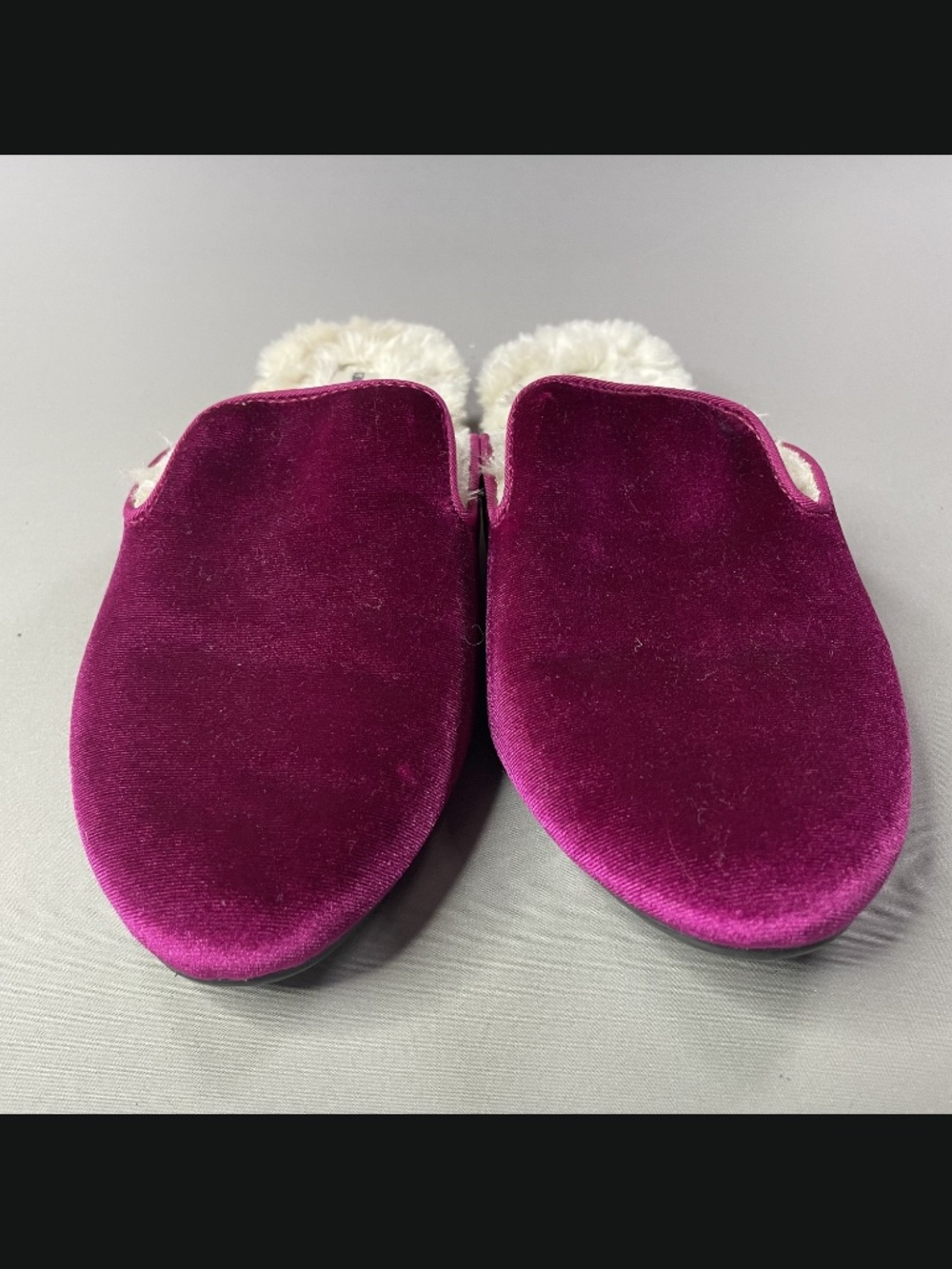 Birdies Velvet Mule Slippers in Magenta with Faux Fur Lining - Picture 3 of 11